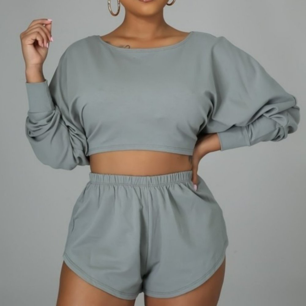 Two Piece Shorts Set Long Sleeve